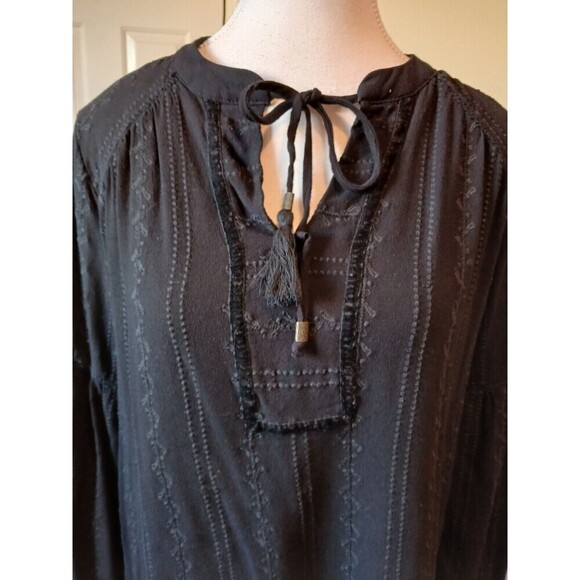 Women's Long Sleeve Tonal Embroidered Peasant Top - Knox Rose Black Size Small - Picture 8 of 16